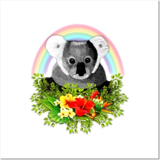 Cute Koala with Flowers, Rainbow and Butterfly Posters and Art